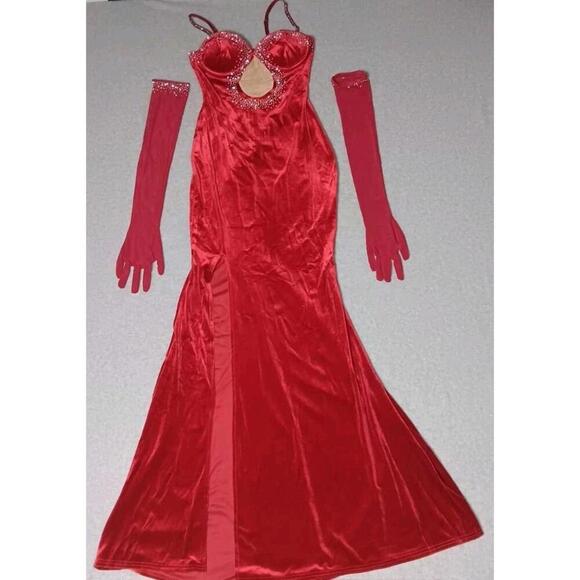 Dresses & Skirts - NWT! Figdaw High Slit Velveety Dress Matching Gloves Red Ball Gown Formal Dress